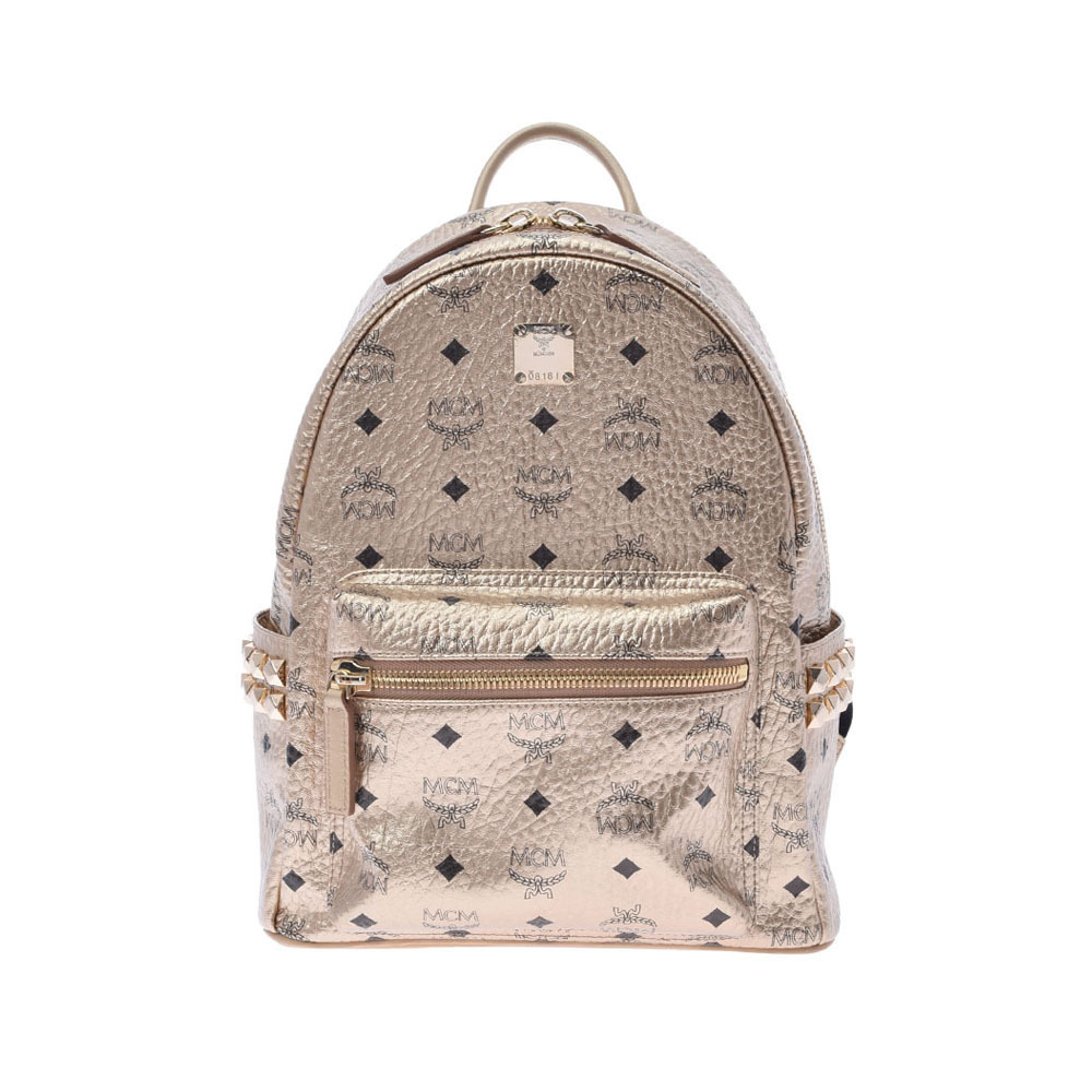 MCM Stark Visetos Backpack Gold Studs Leather Daypack